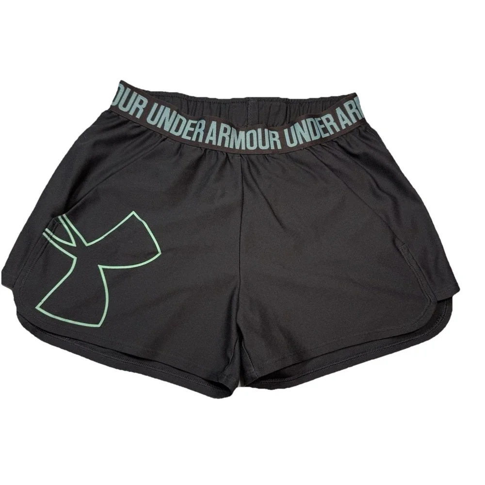 Under Armour Womens XS  Black‎ Athletic Shorts Logo Waistband